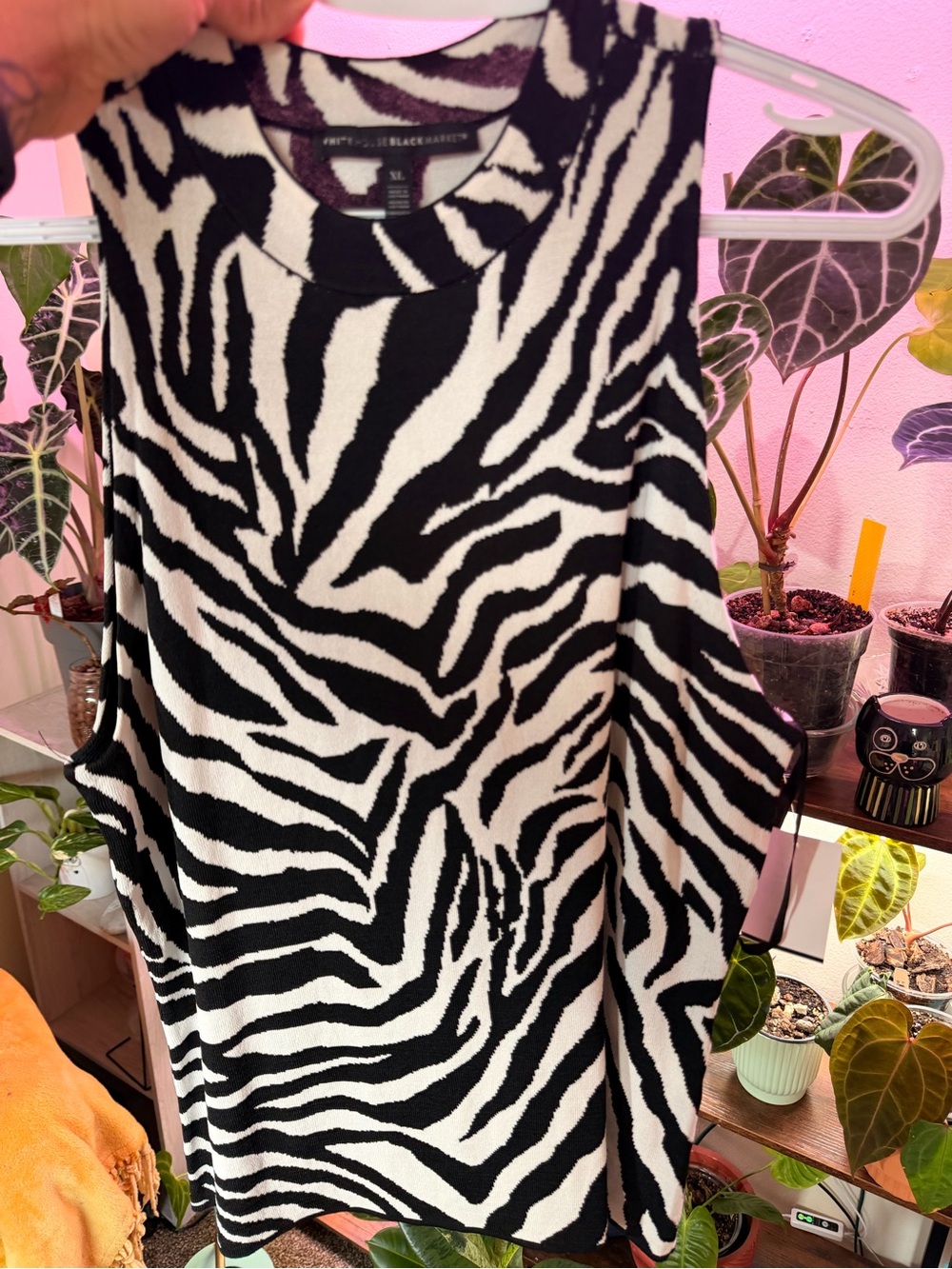 Zebra Print Sleeveless Tank Top - Black & White